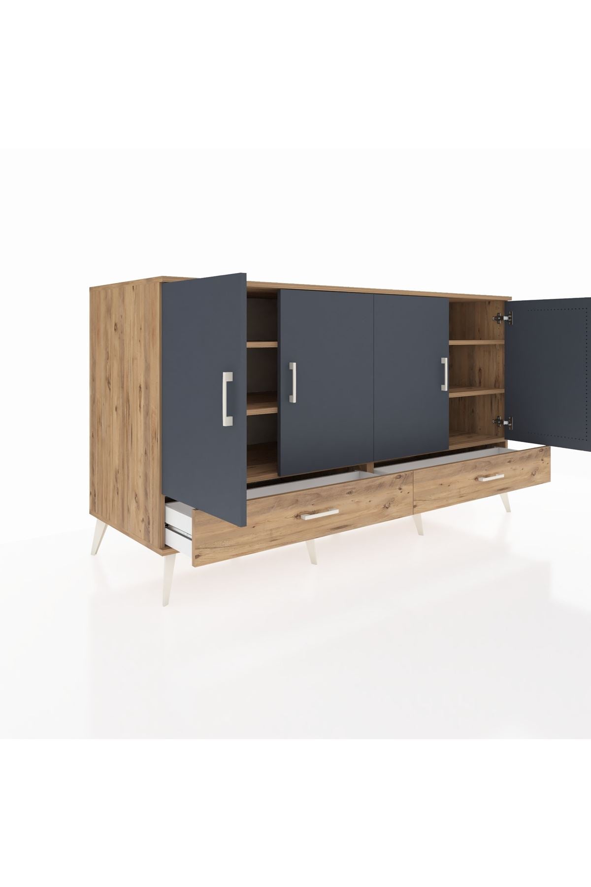 Kronos Konsol 6 Raflı 2 Çekmeceli 4 Kapaklı 176x59x99 Çam-Antrasit/Çam