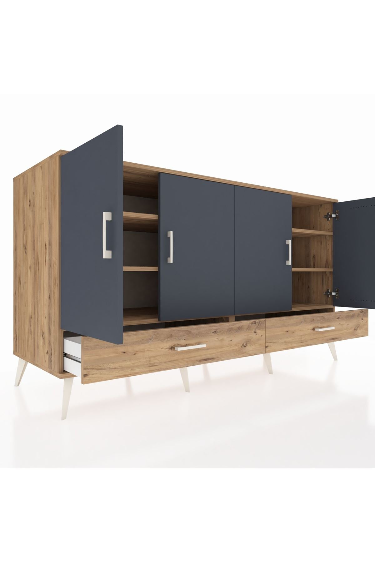 Kronos Konsol 6 Raflı 2 Çekmeceli 4 Kapaklı 176x59x99 Çam-Antrasit/Çam