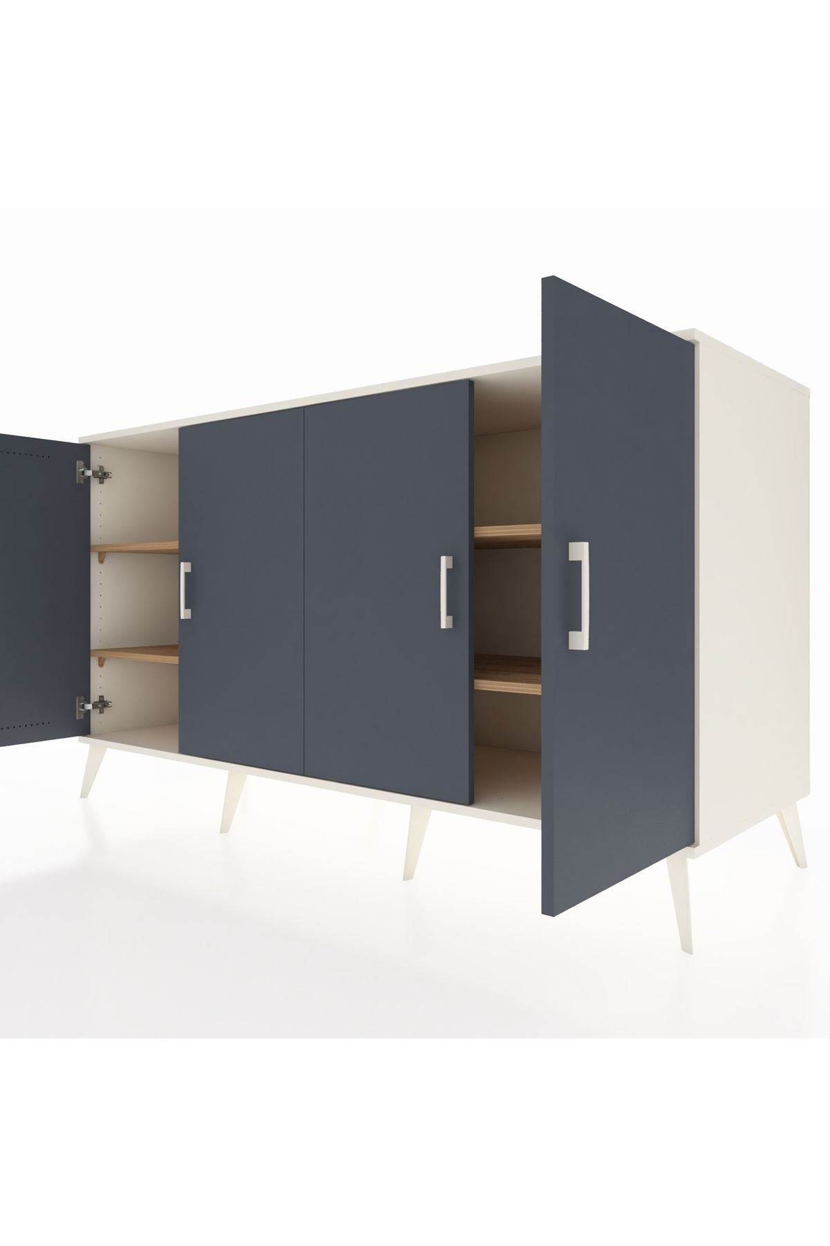 Kronos Konsol 4 Raflı 4 Kapaklı 176x59x99 Aytaşı-Antrasit/Çam