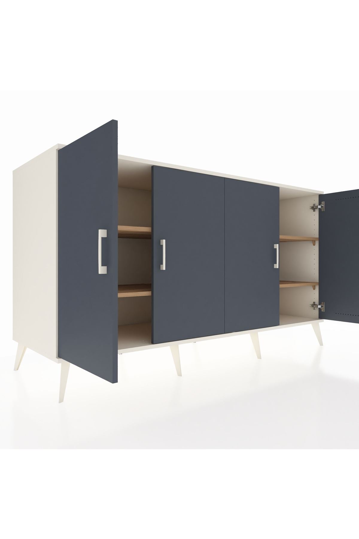 Kronos Konsol 4 Raflı 4 Kapaklı 176x59x99 Aytaşı-Antrasit/Çam