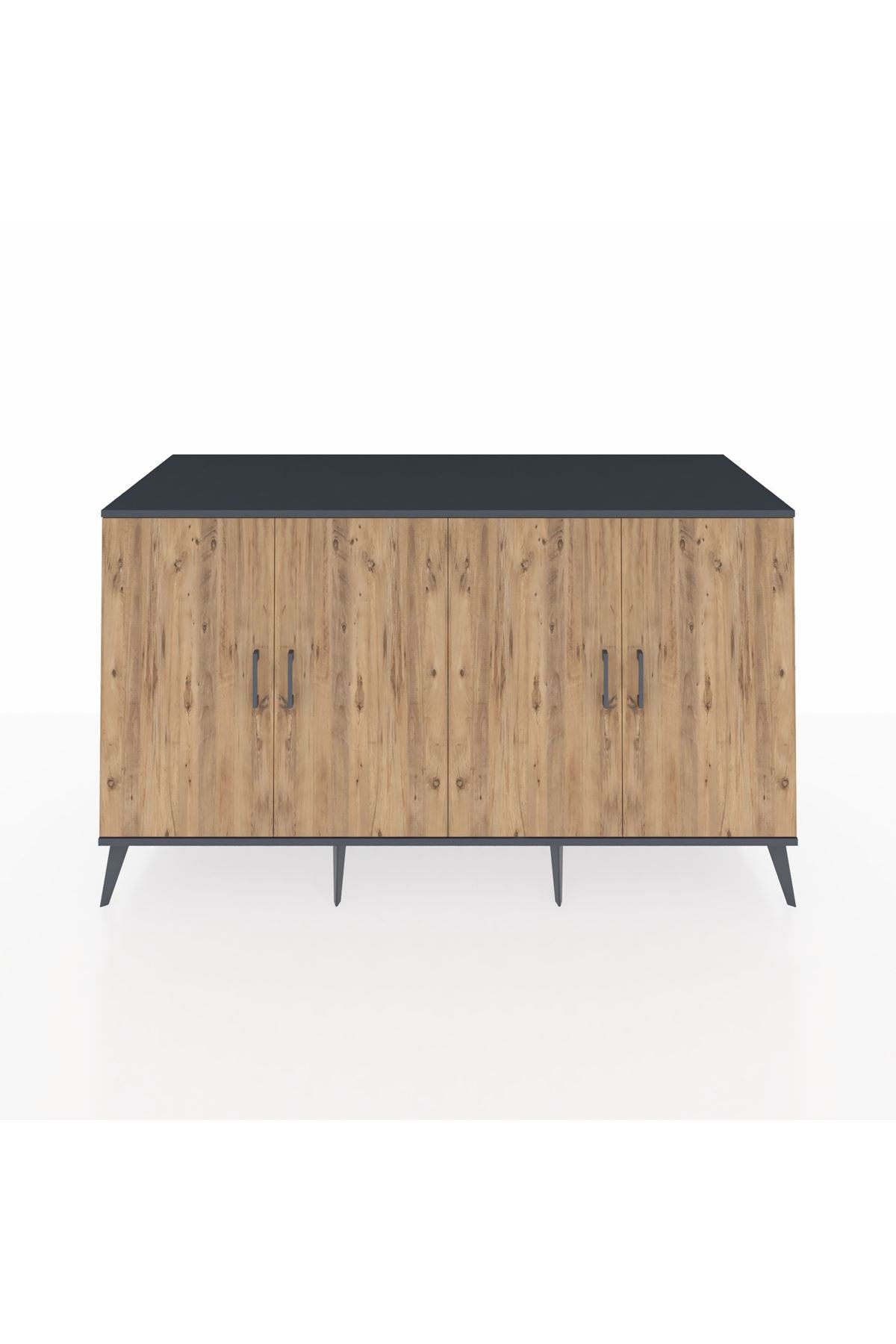 Kronos Konsol 4 Raflı 4 Kapaklı 176x59x99 Antrasit-Çam/Aytaşı