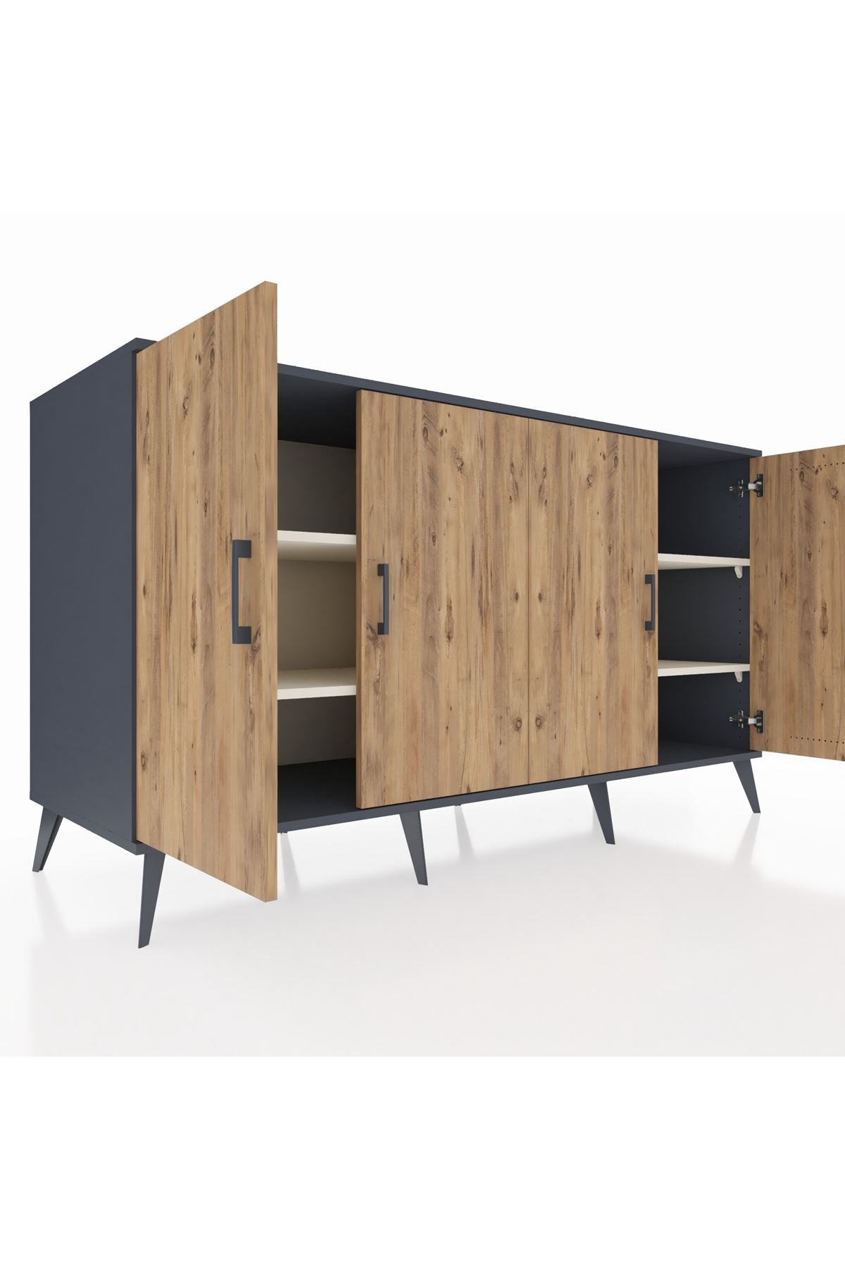 Kronos Konsol 4 Raflı 4 Kapaklı 176x59x99 Antrasit-Çam/Aytaşı