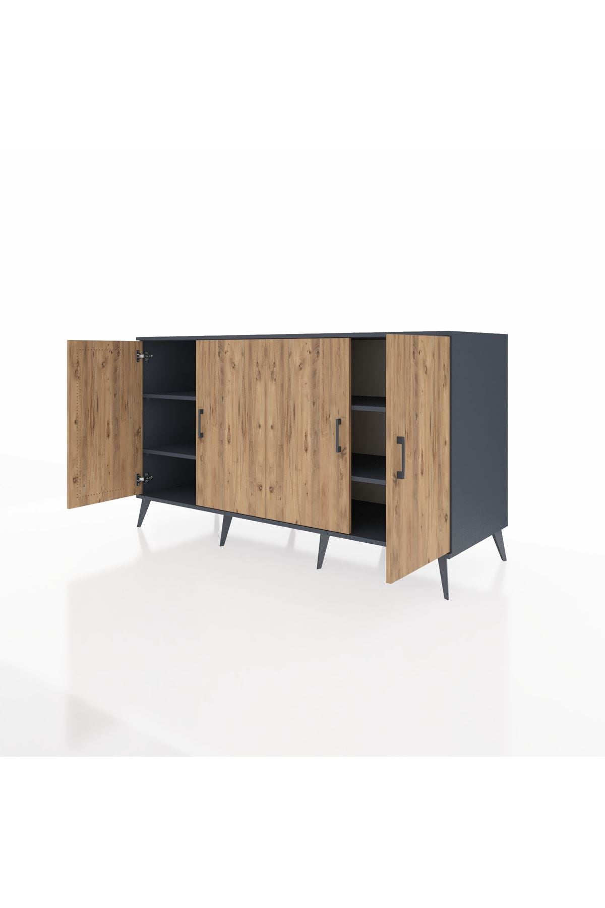 Kronos Konsol 4 Raflı 4 Kapaklı 176x59x99 Antrasit-Çam/Antrasit