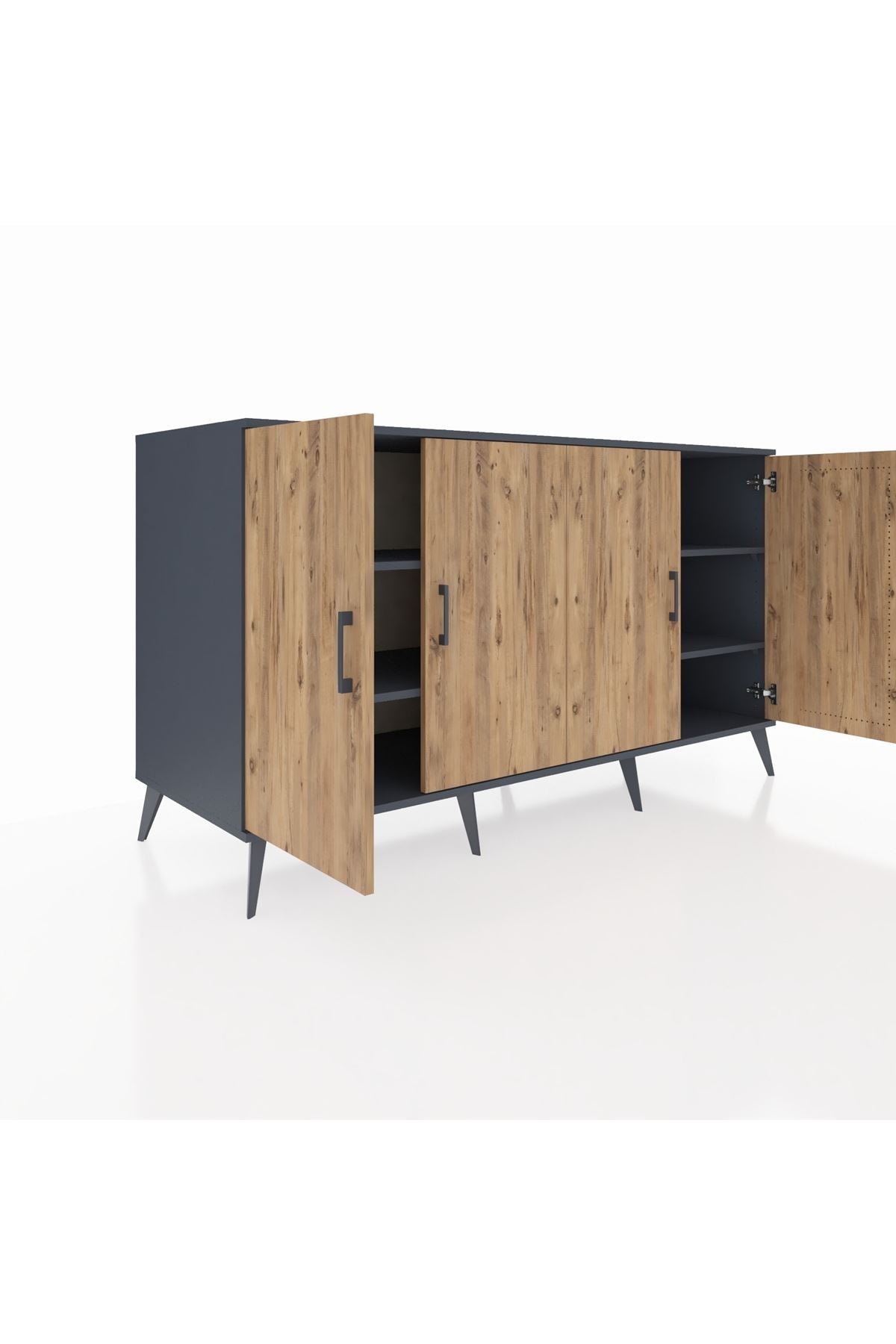 Kronos Konsol 4 Raflı 4 Kapaklı 176x59x99 Antrasit-Çam/Antrasit