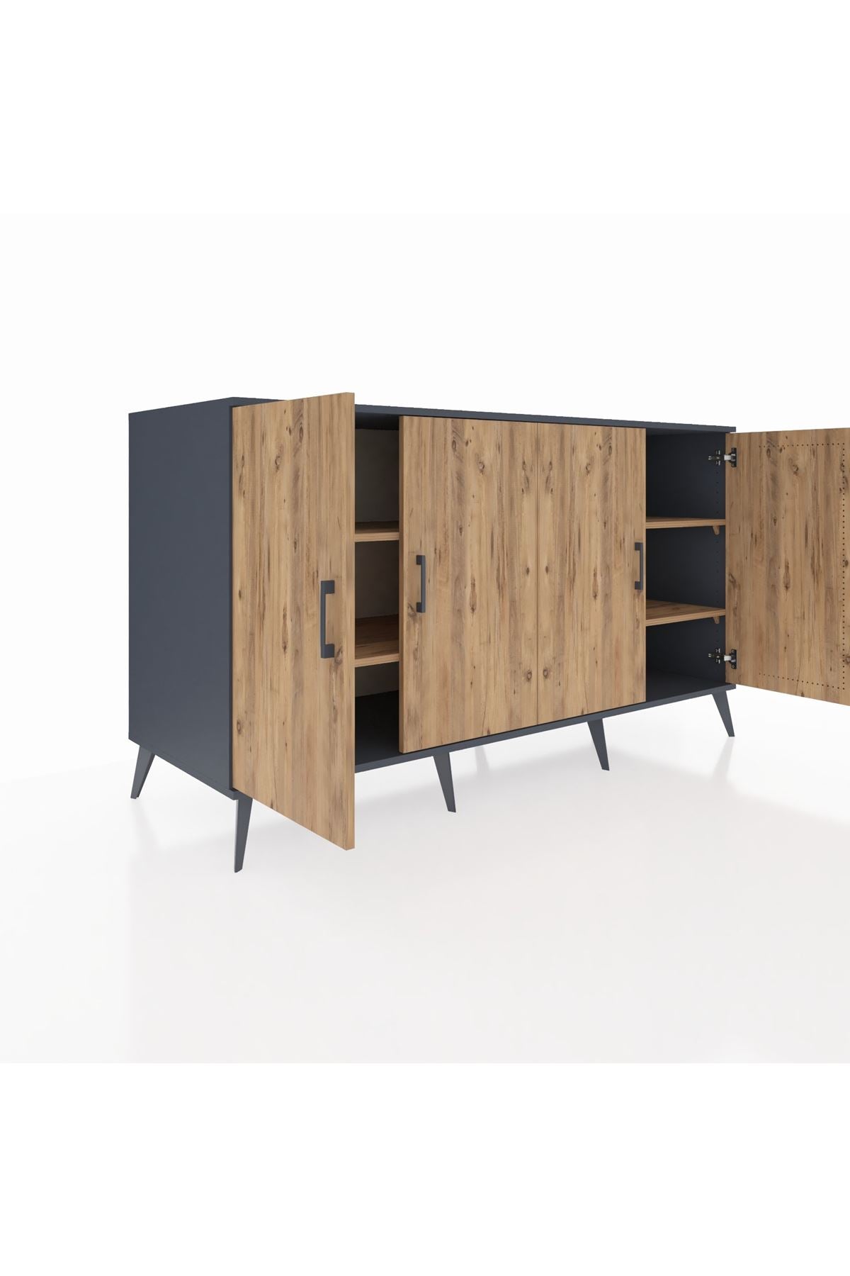 Kronos Konsol 4 Raflı 4 Kapaklı 176x59x99 Antrasit-Çam