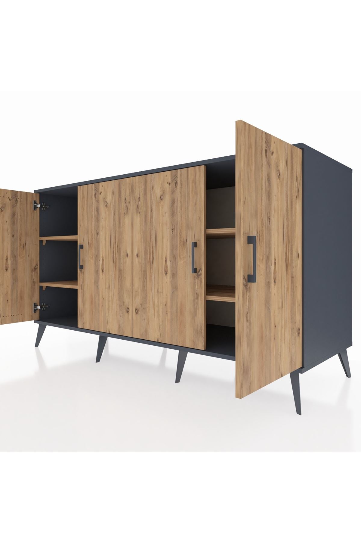 Kronos Konsol 4 Raflı 4 Kapaklı 176x59x99 Antrasit-Çam