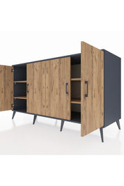 Kronos Konsol 4 Raflı 4 Kapaklı 176x59x99 Antrasit-Çam