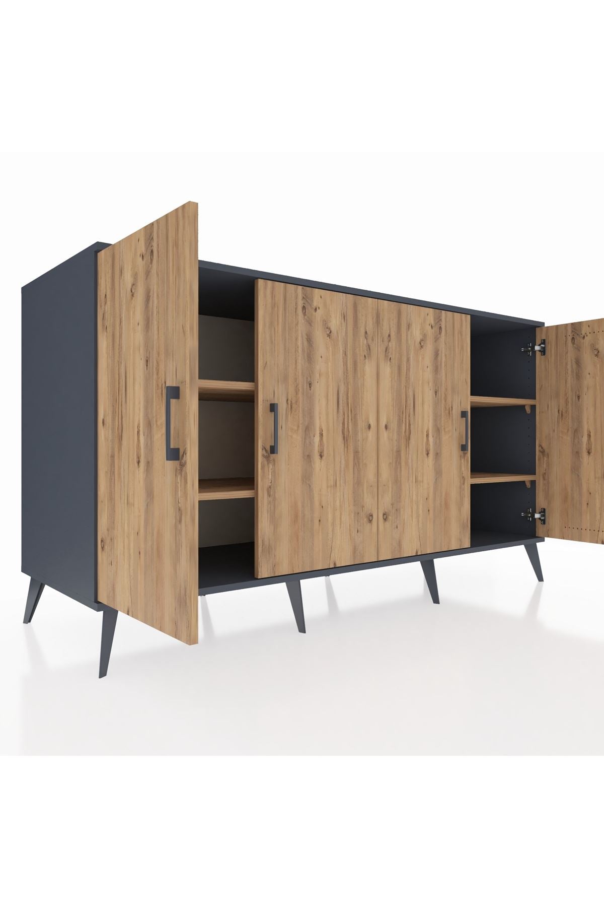 Kronos Konsol 4 Raflı 4 Kapaklı 176x59x99 Antrasit-Çam