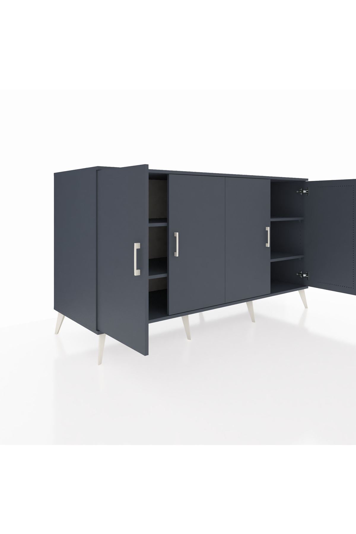 Kronos Konsol 4 Raflı 4 Kapaklı 176x59x99 Antrasit-Antrasit