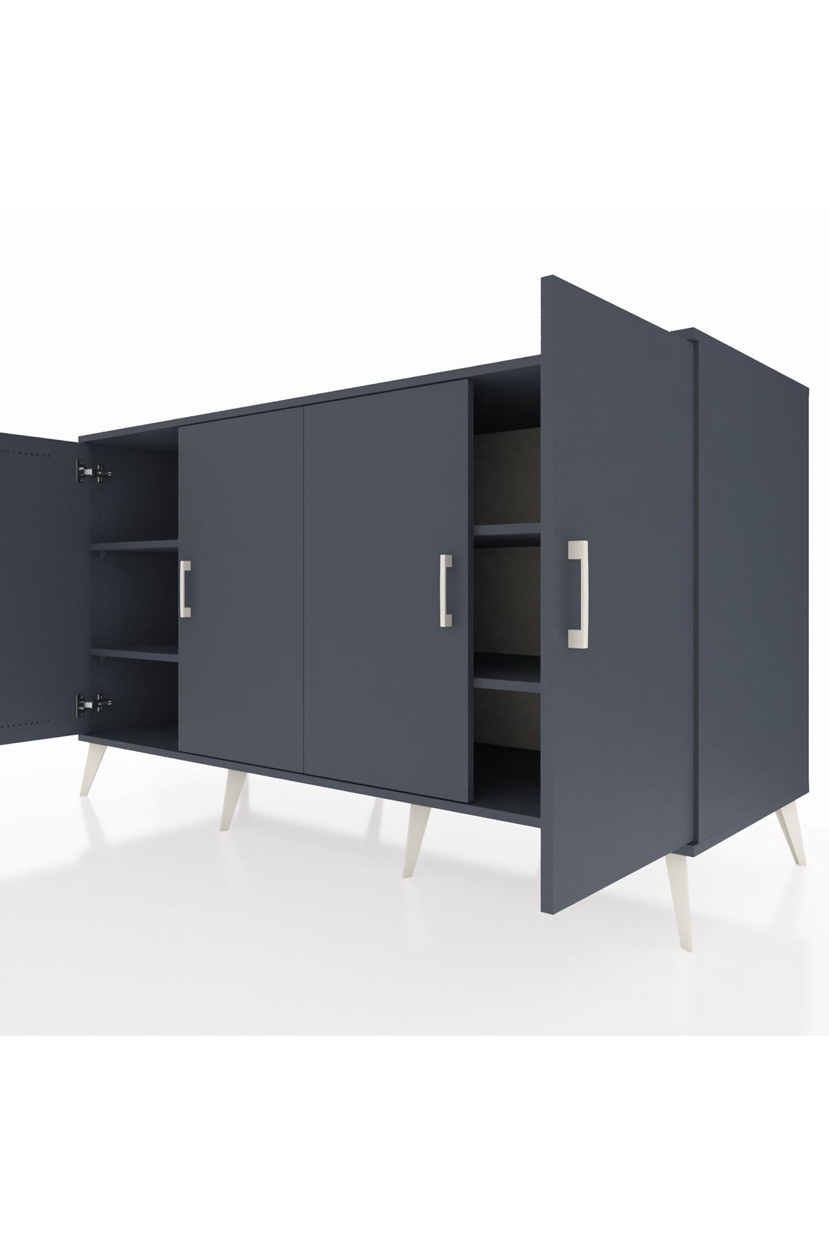 Kronos Konsol 4 Raflı 4 Kapaklı 176x59x99 Antrasit-Antrasit