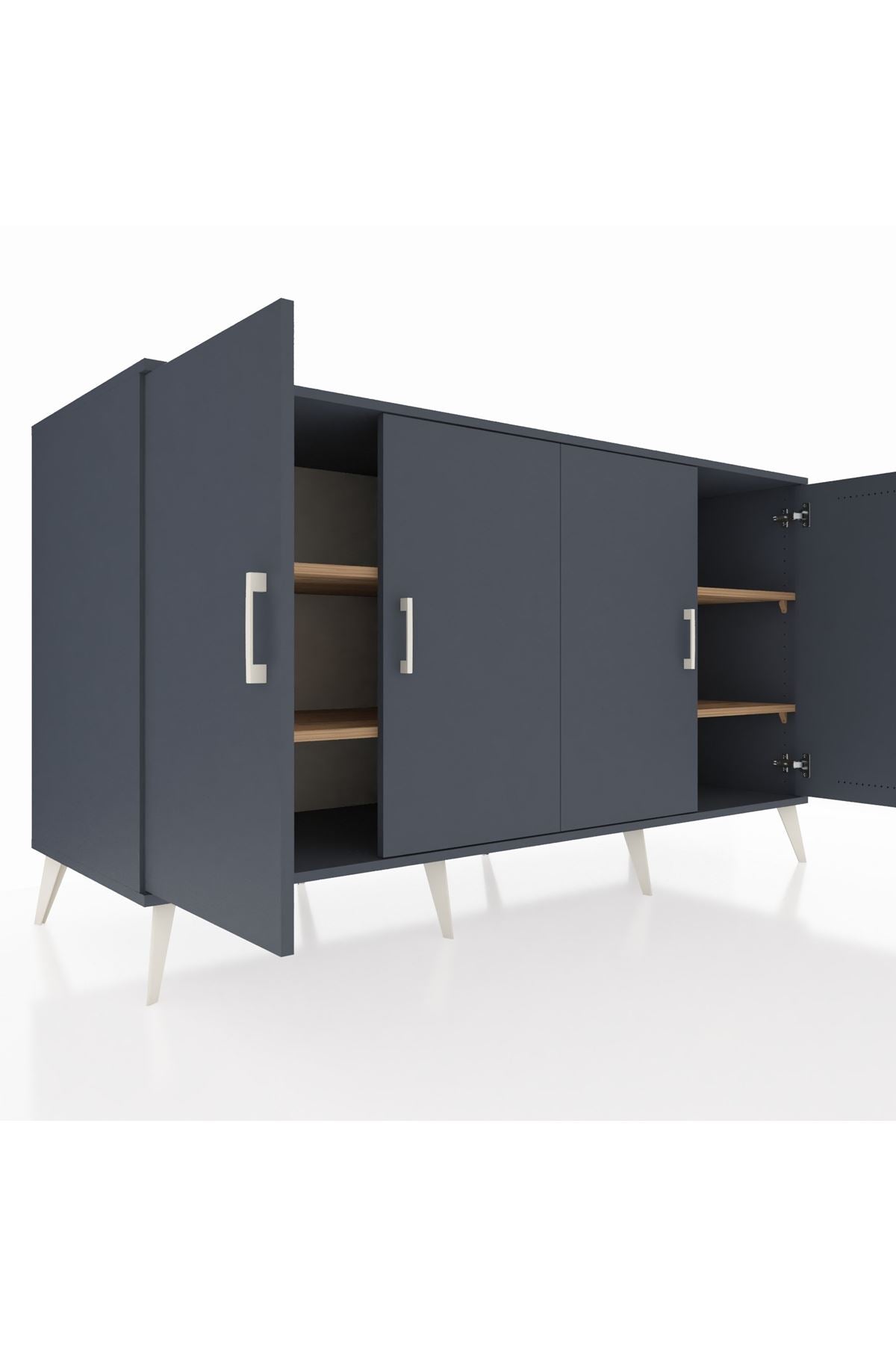 Kronos Konsol 4 Raflı 4 Kapaklı 176x59x99 Antrasit-Antrasit/Çam