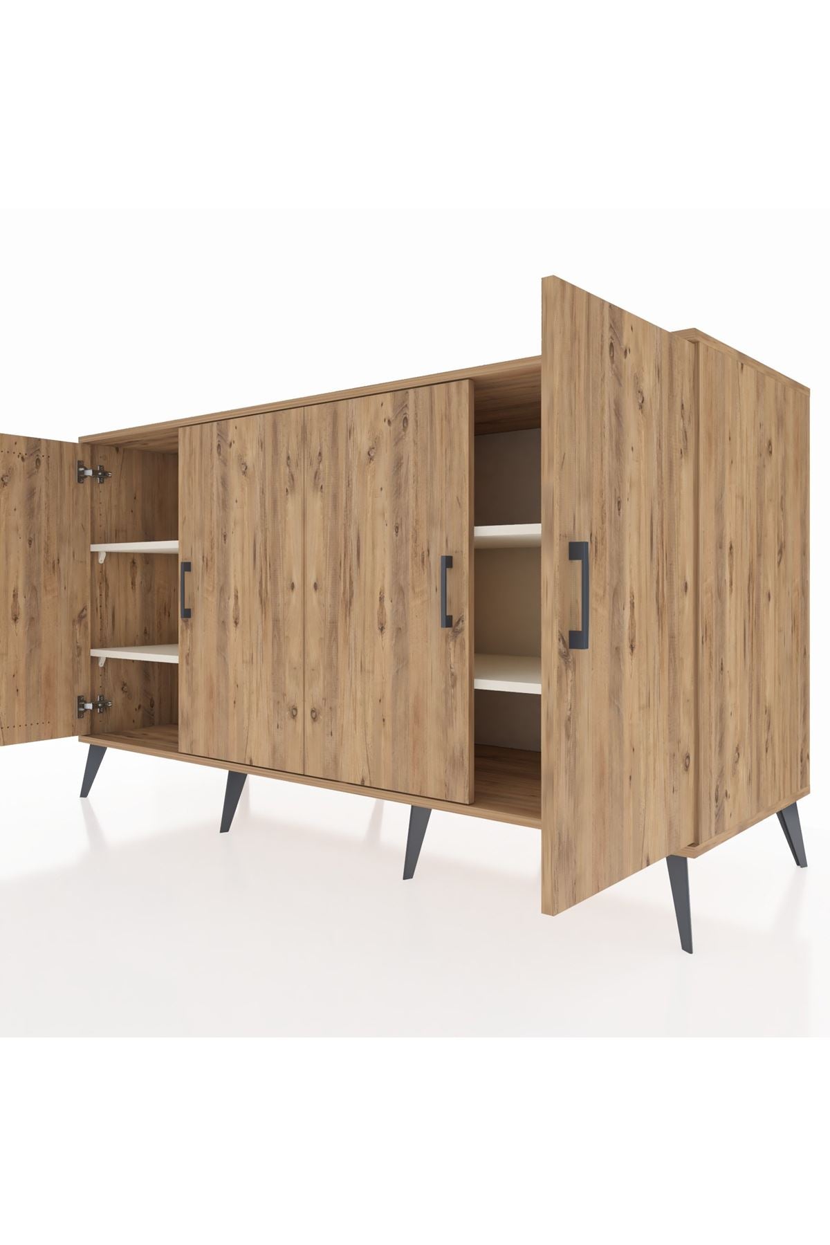 Kronos Konsol 4 Raflı 4 Kapaklı 176x59x99 Çam-Çam/Aytaşı