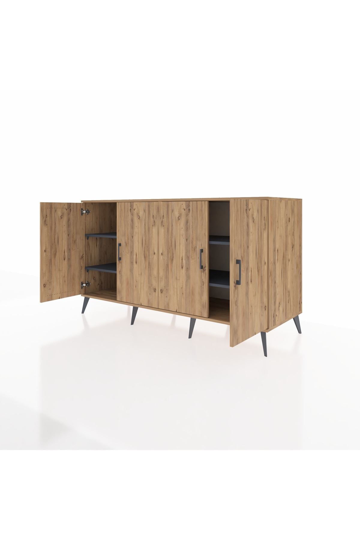 Kronos Konsol 4 Raflı 4 Kapaklı 176x59x99 Çam-Çam/Antrasit