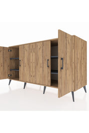 Kronos Konsol 4 Raflı 4 Kapaklı 176x59x99 Çam-Çam/Antrasit