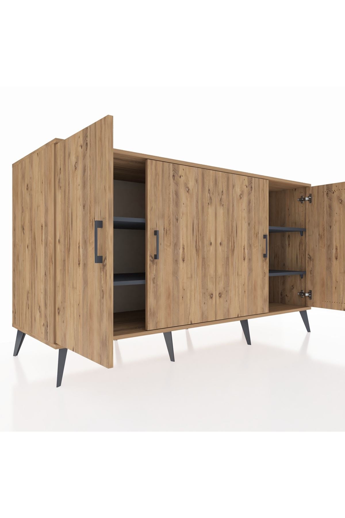 Kronos Konsol 4 Raflı 4 Kapaklı 176x59x99 Çam-Çam/Antrasit