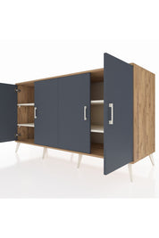 Kronos Konsol 4 Raflı 4 Kapaklı 176x59x99 Çam-Antrasit/Aytaşı