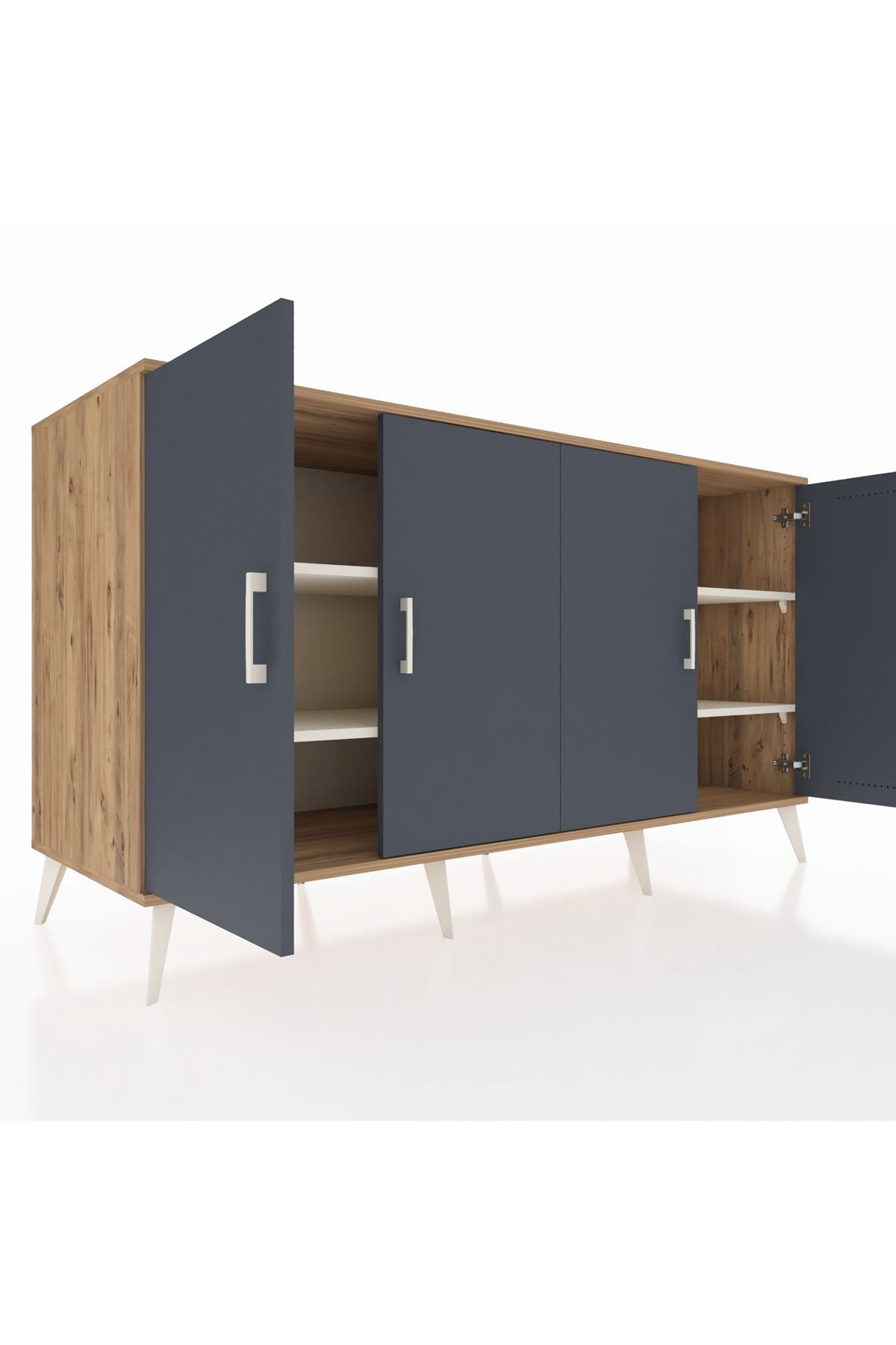 Kronos Konsol 4 Raflı 4 Kapaklı 176x59x99 Çam-Antrasit/Aytaşı