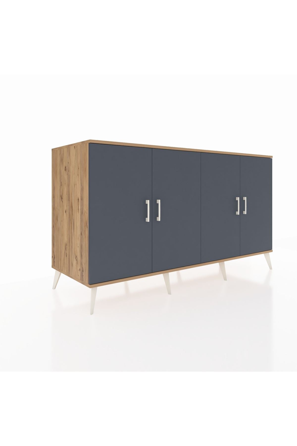 Kronos Konsol 4 Raflı 4 Kapaklı 176x59x99 Çam-Antrasit