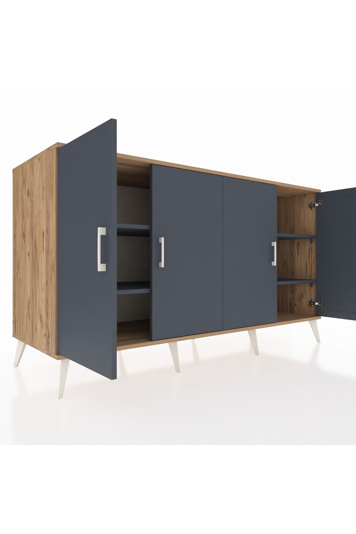 Kronos Konsol 4 Raflı 4 Kapaklı 176x59x99 Çam-Antrasit