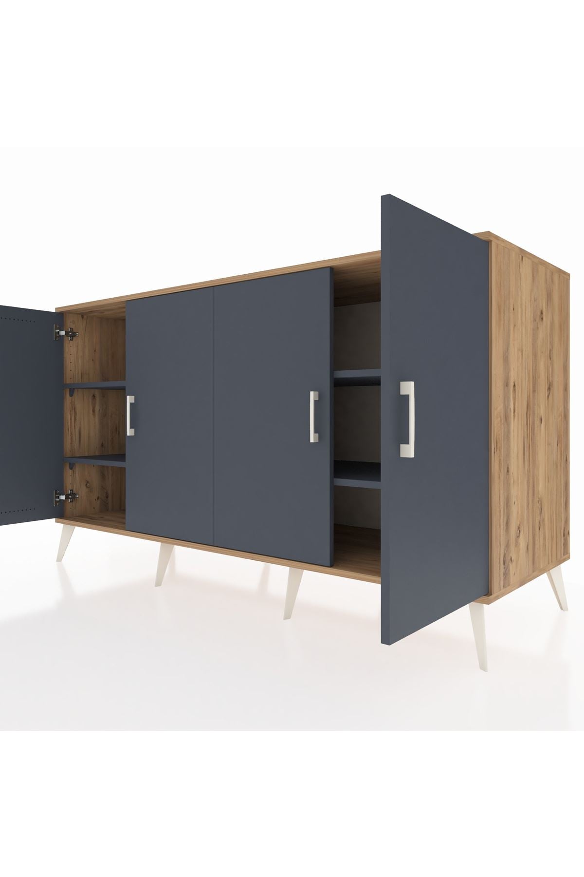 Kronos Konsol 4 Raflı 4 Kapaklı 176x59x99 Çam-Antrasit