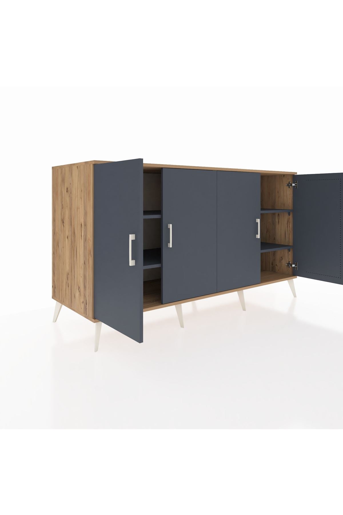 Kronos Konsol 4 Raflı 4 Kapaklı 176x59x99 Çam-Antrasit