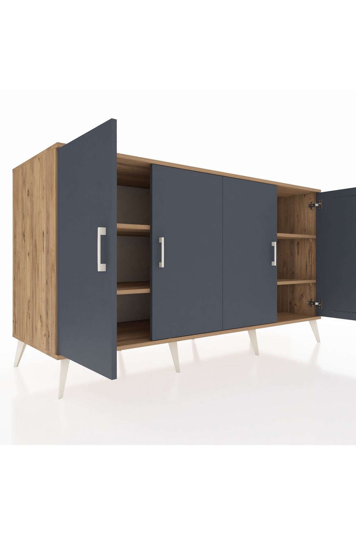 Kronos Konsol 4 Raflı 4 Kapaklı 176x59x99 Çam-Antrasit/Çam