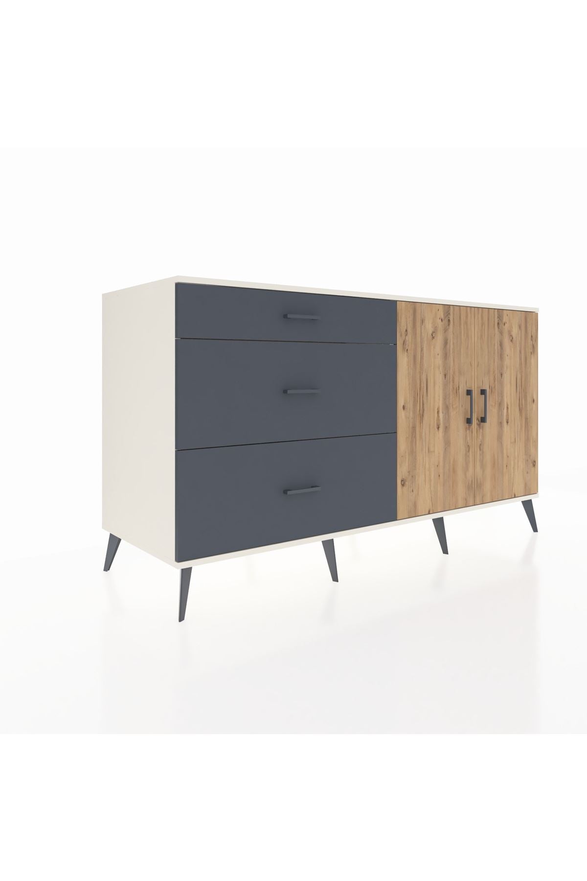 Kronos Konsol 2 Raflı 3 Çekmeceli 2 Kapaklı 176x59x99 Aytaşı-Çam/Antrasit