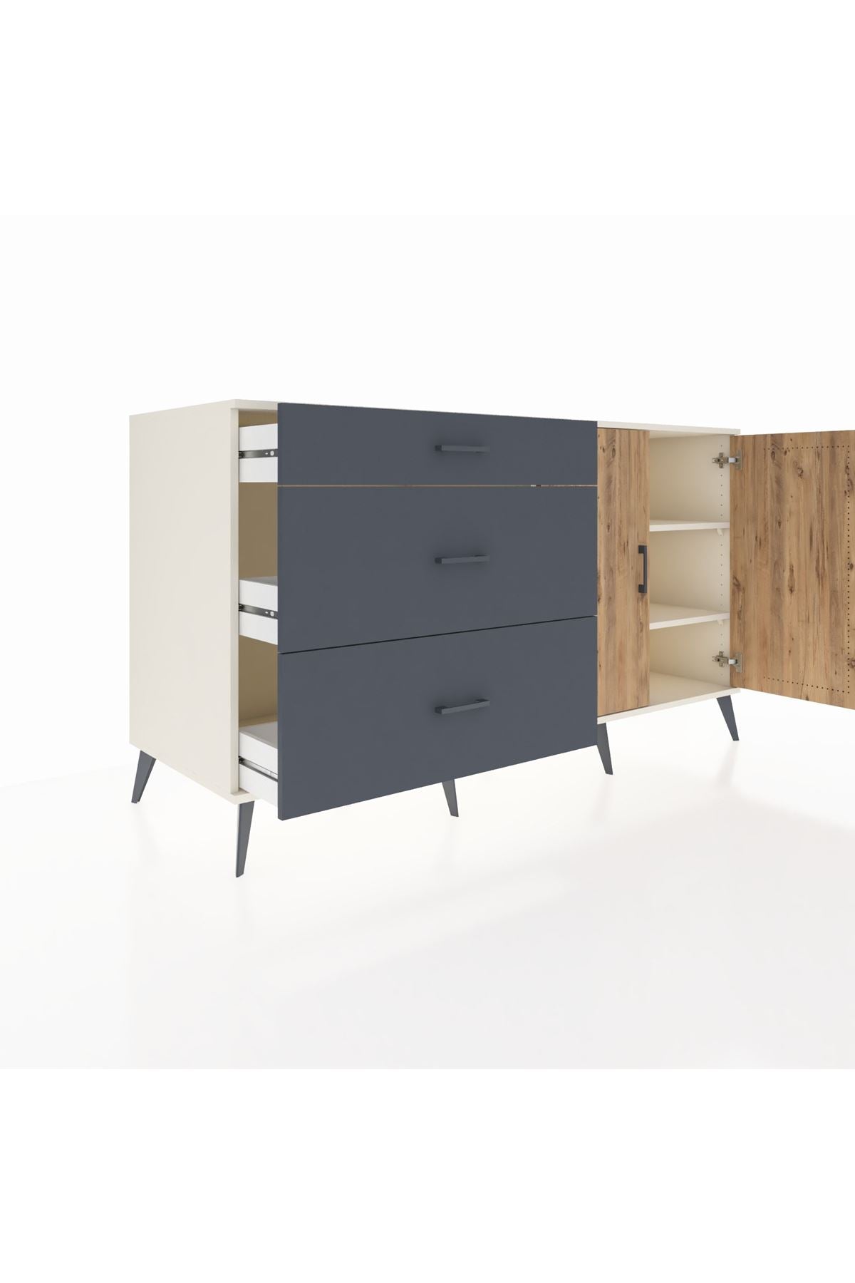 Kronos Konsol 2 Raflı 3 Çekmeceli 2 Kapaklı 176x59x99 Aytaşı-Çam/Antrasit