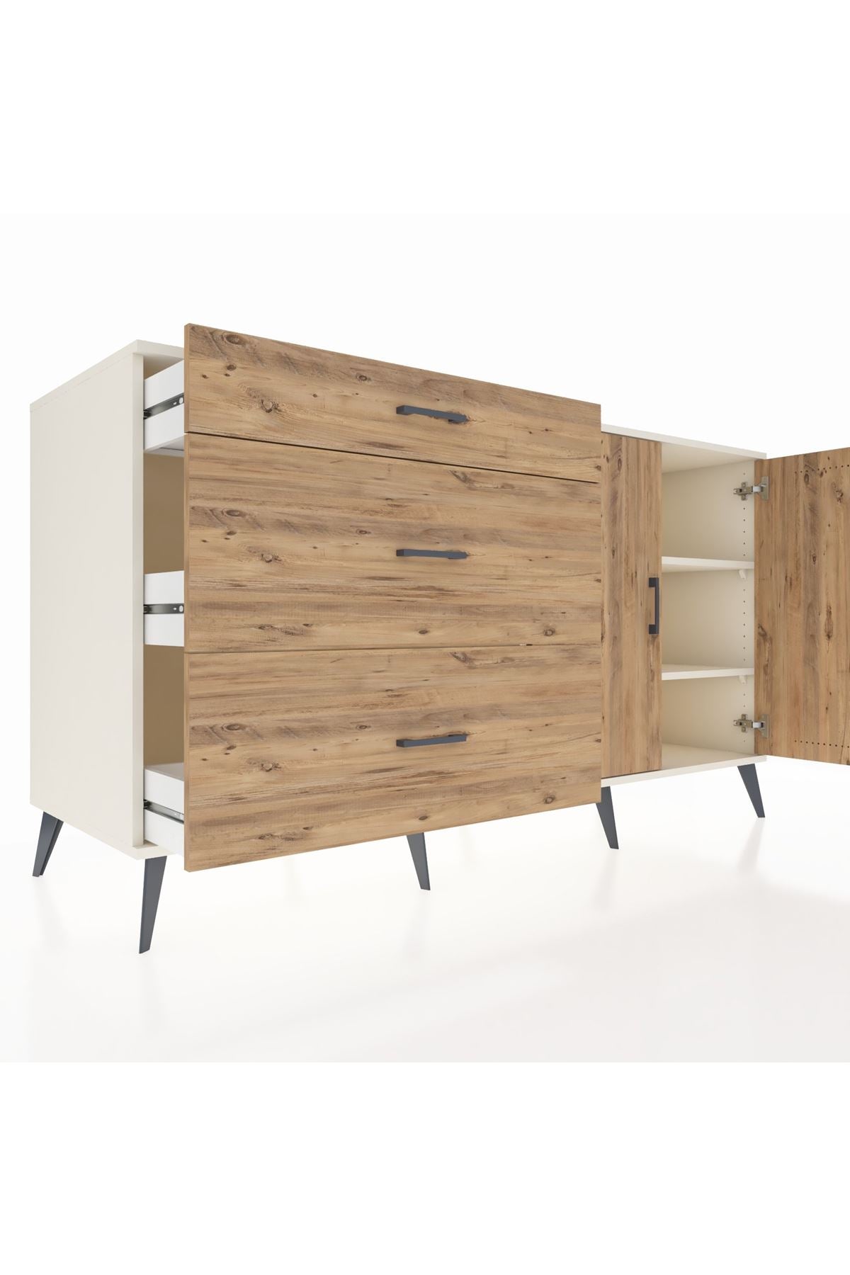 Kronos Konsol 2 Raflı 3 Çekmeceli 2 Kapaklı 176x59x99 Aytaşı-Çam