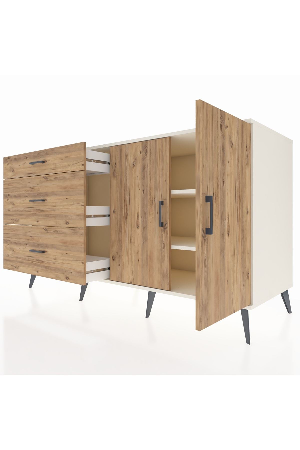 Kronos Konsol 2 Raflı 3 Çekmeceli 2 Kapaklı 176x59x99 Aytaşı-Çam