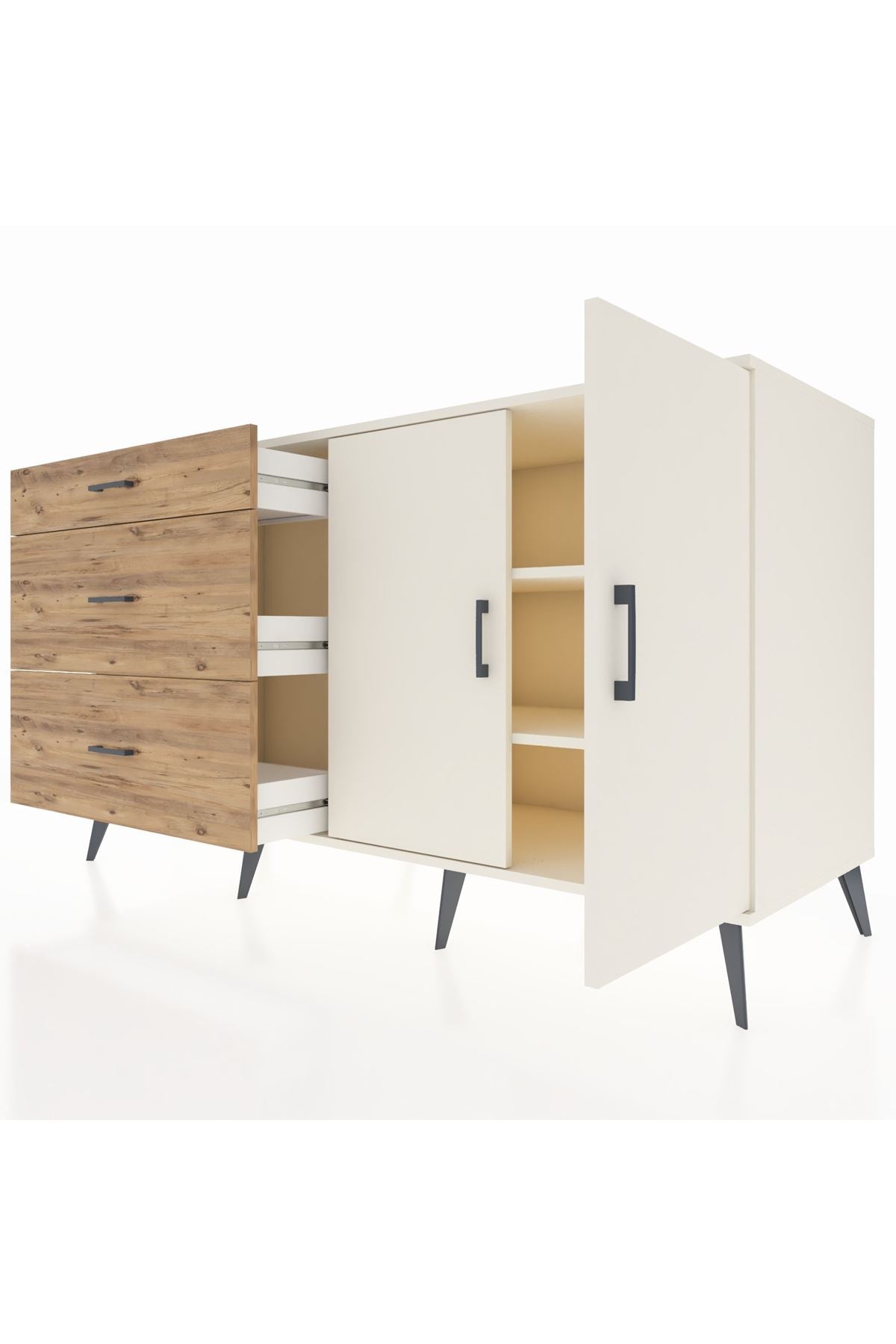 Kronos Konsol 2 Raflı 3 Çekmeceli 2 Kapaklı 176x59x99 Aytaşı-Aytaşı/Çam