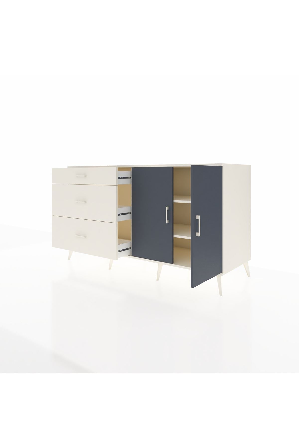 Kronos Konsol 2 Raflı 3 Çekmeceli 2 Kapaklı 176x59x99 Aytaşı-Antrasit/Aytaşı