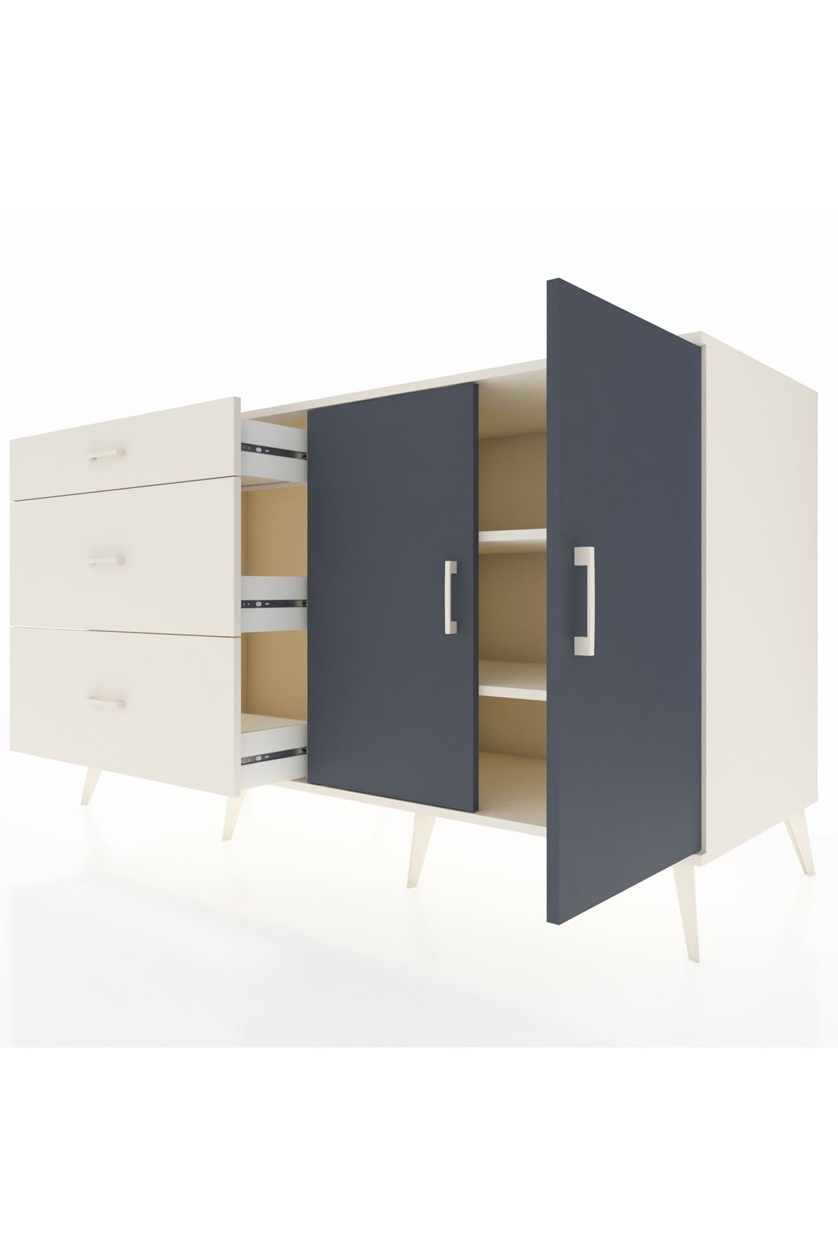 Kronos Konsol 2 Raflı 3 Çekmeceli 2 Kapaklı 176x59x99 Aytaşı-Antrasit/Aytaşı