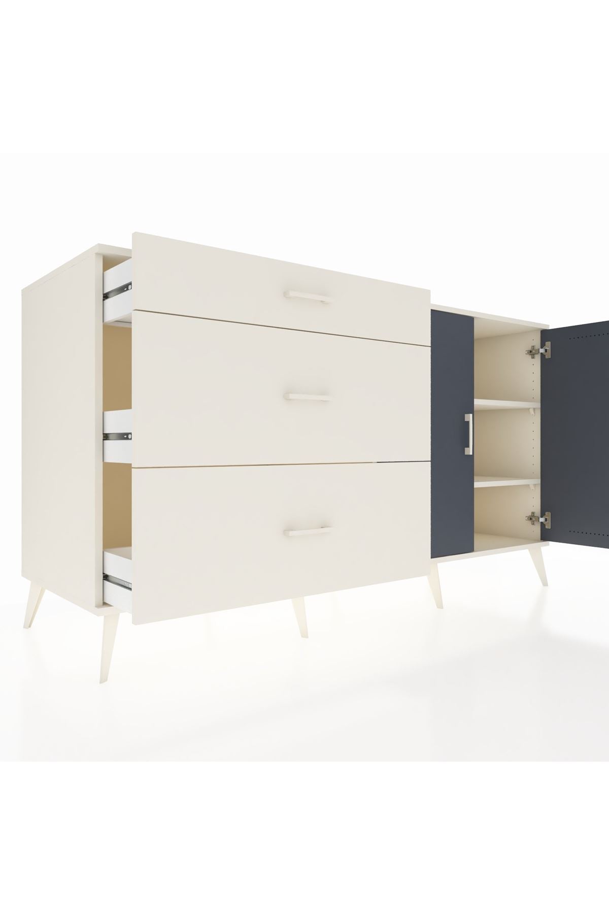 Kronos Konsol 2 Raflı 3 Çekmeceli 2 Kapaklı 176x59x99 Aytaşı-Antrasit/Aytaşı