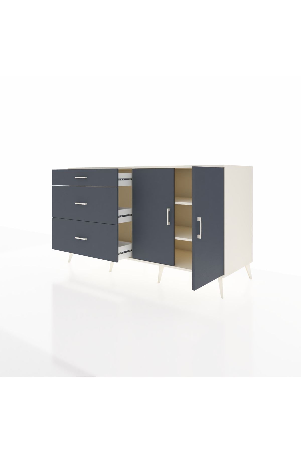 Kronos Konsol 2 Raflı 3 Çekmeceli 2 Kapaklı 176x59x99 Aytaşı-Antrasit