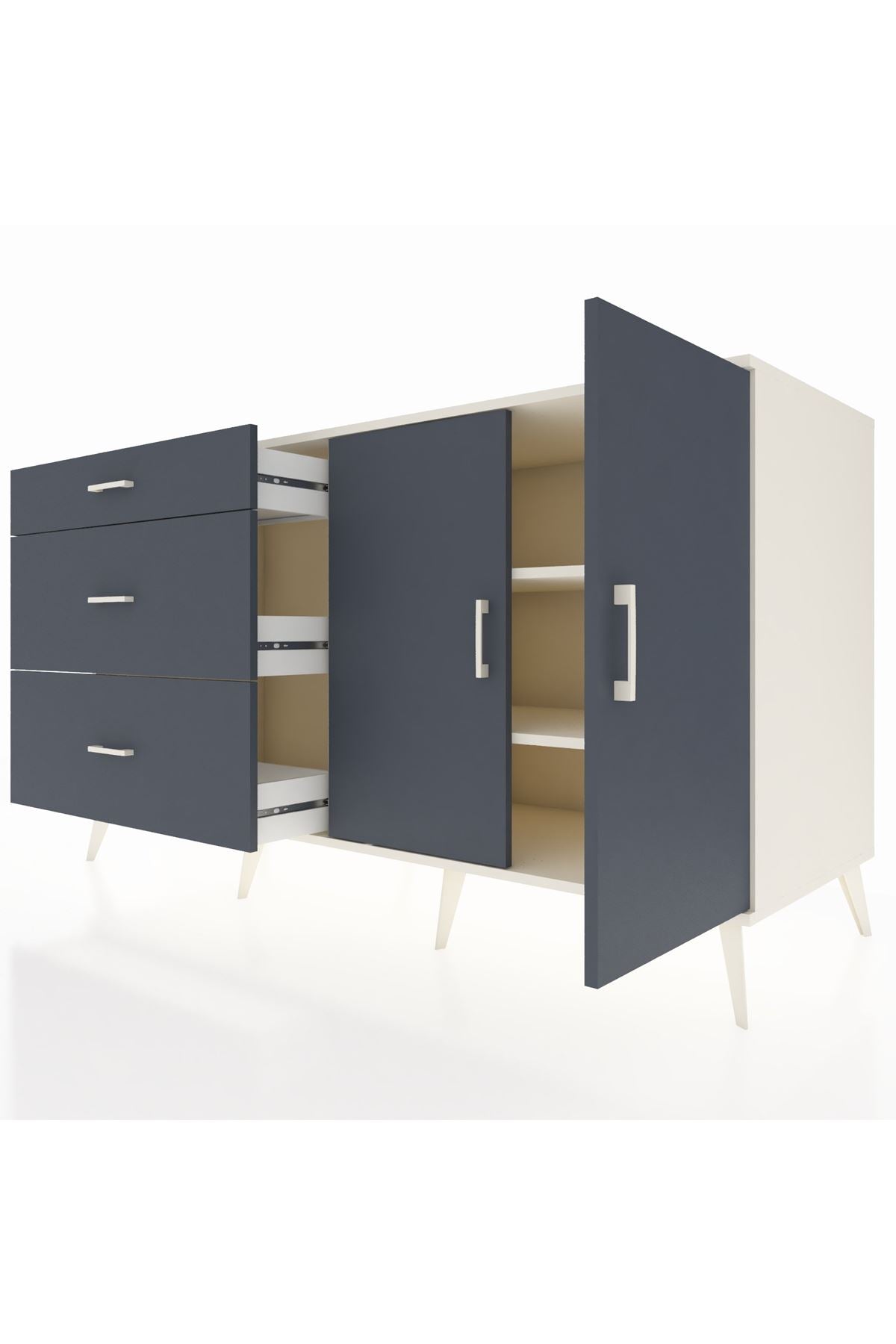 Kronos Konsol 2 Raflı 3 Çekmeceli 2 Kapaklı 176x59x99 Aytaşı-Antrasit