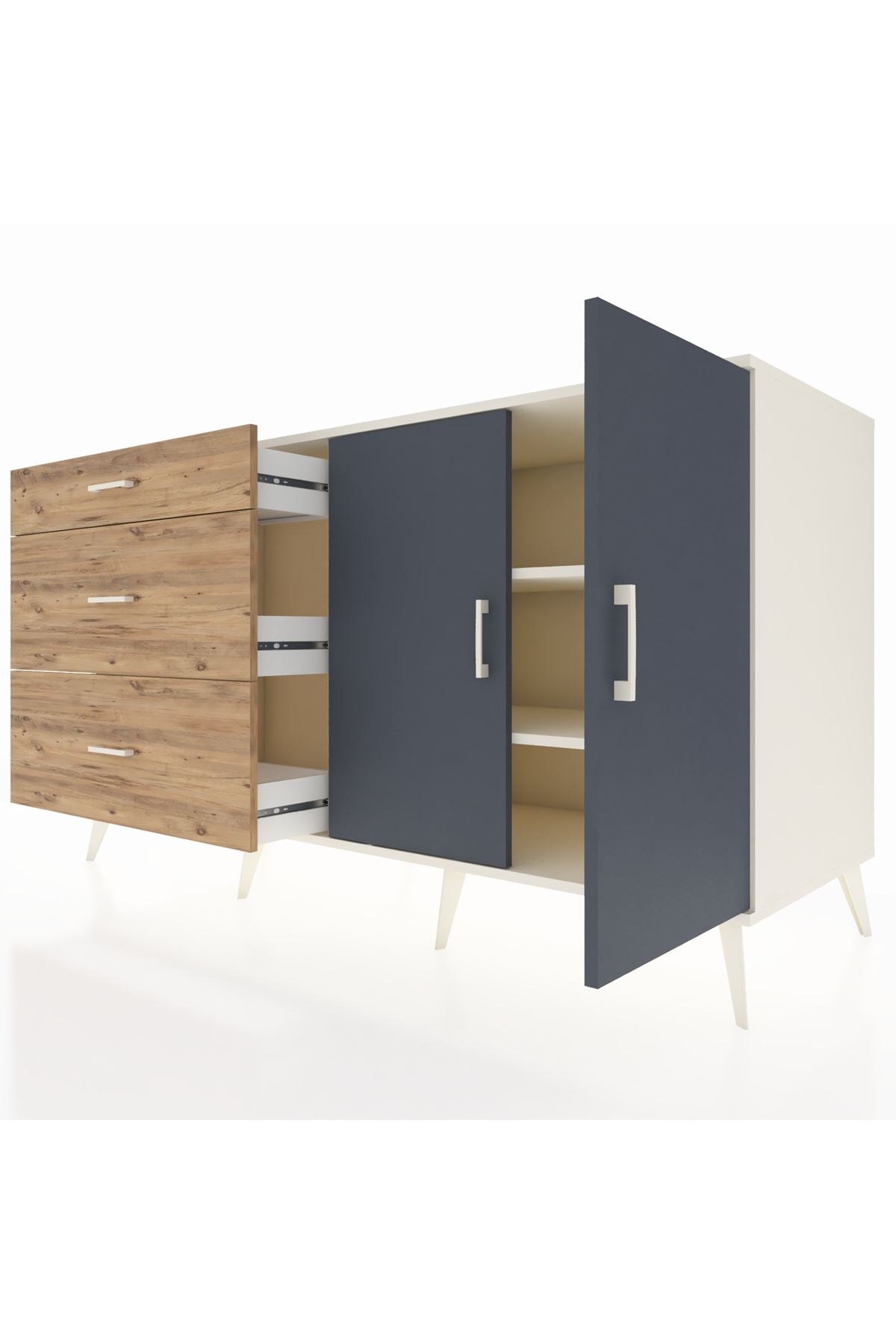 Kronos Konsol 2 Raflı 3 Çekmeceli 2 Kapaklı 176x59x99 Aytaşı-Antrasit/Çam