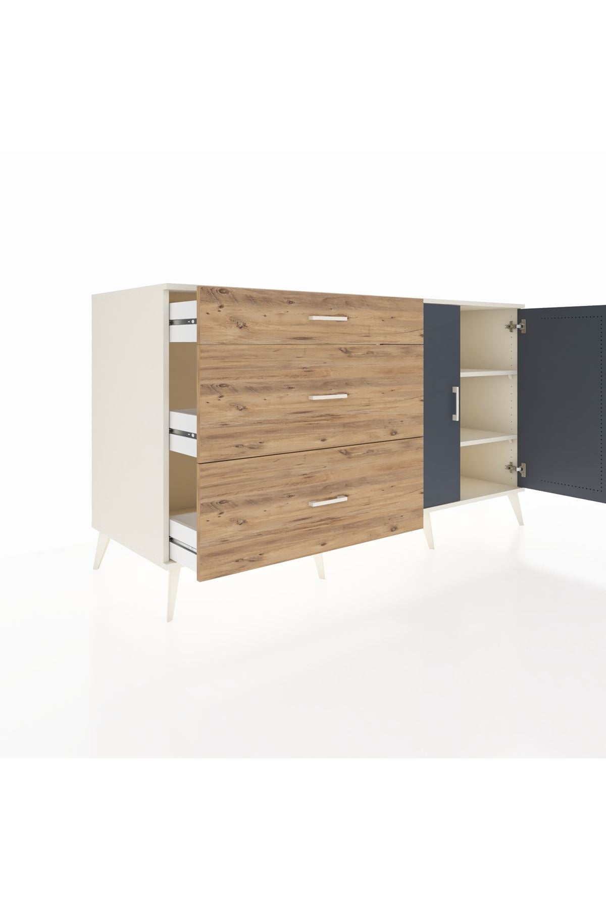 Kronos Konsol 2 Raflı 3 Çekmeceli 2 Kapaklı 176x59x99 Aytaşı-Antrasit/Çam