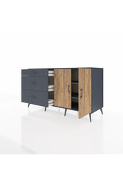 Kronos Konsol 2 Raflı 3 Çekmeceli 2 Kapaklı 176x59x99 Antrasit-Çam/Antrasit