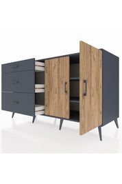 Kronos Konsol 2 Raflı 3 Çekmeceli 2 Kapaklı 176x59x99 Antrasit-Çam/Antrasit