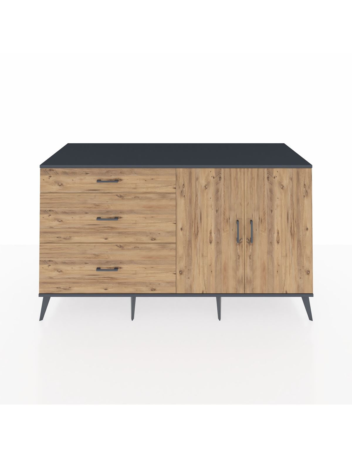 Kronos Konsol 2 Raflı 3 Çekmeceli 2 Kapaklı 176x59x99 Antrasit-Çam