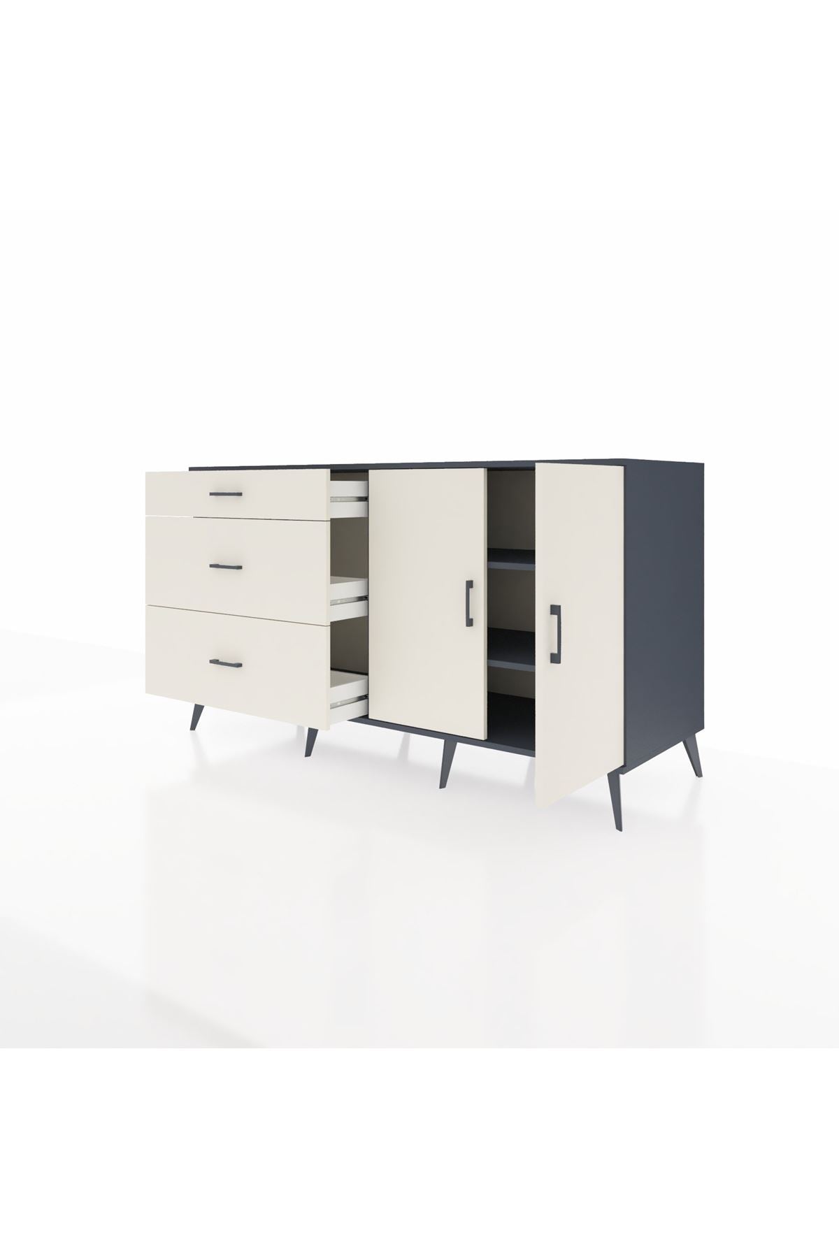 Kronos Konsol 2 Raflı 3 Çekmeceli 2 Kapaklı 176x59x99 Antrasit-Aytaşı