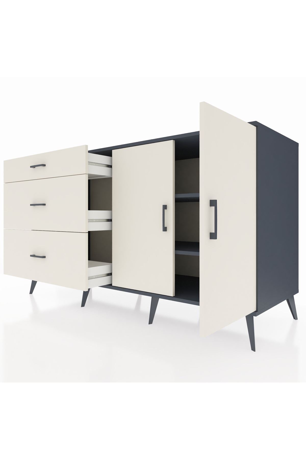 Kronos Konsol 2 Raflı 3 Çekmeceli 2 Kapaklı 176x59x99 Antrasit-Aytaşı