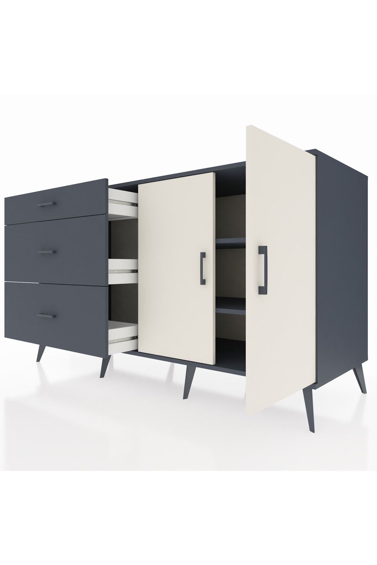 Kronos Konsol 2 Raflı 3 Çekmeceli 2 Kapaklı 176x59x99 Antrasit-Aytaşı/Antrasit