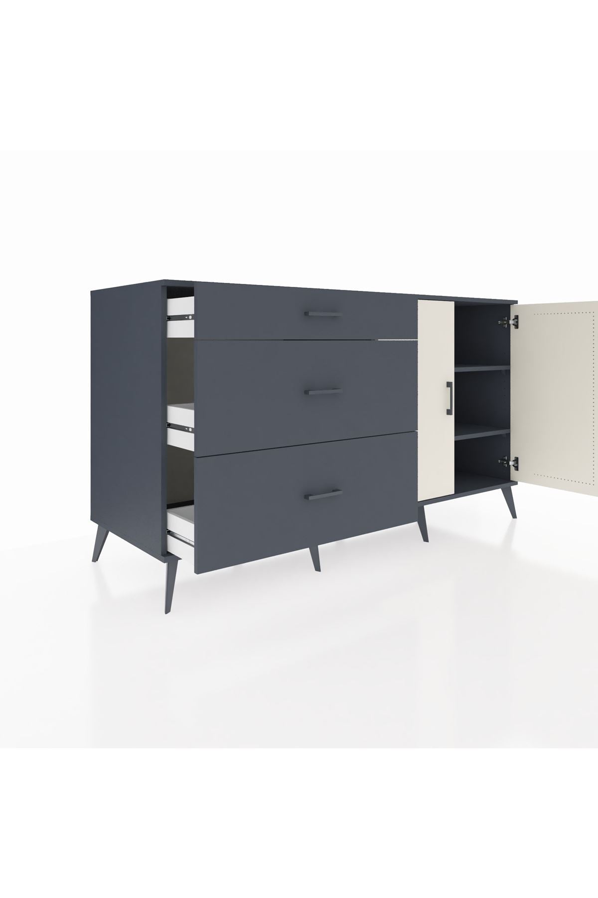 Kronos Konsol 2 Raflı 3 Çekmeceli 2 Kapaklı 176x59x99 Antrasit-Aytaşı/Antrasit