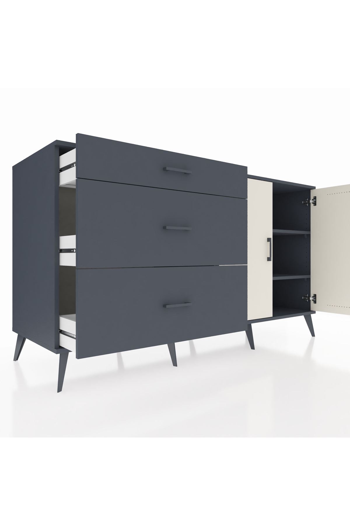 Kronos Konsol 2 Raflı 3 Çekmeceli 2 Kapaklı 176x59x99 Antrasit-Aytaşı/Antrasit