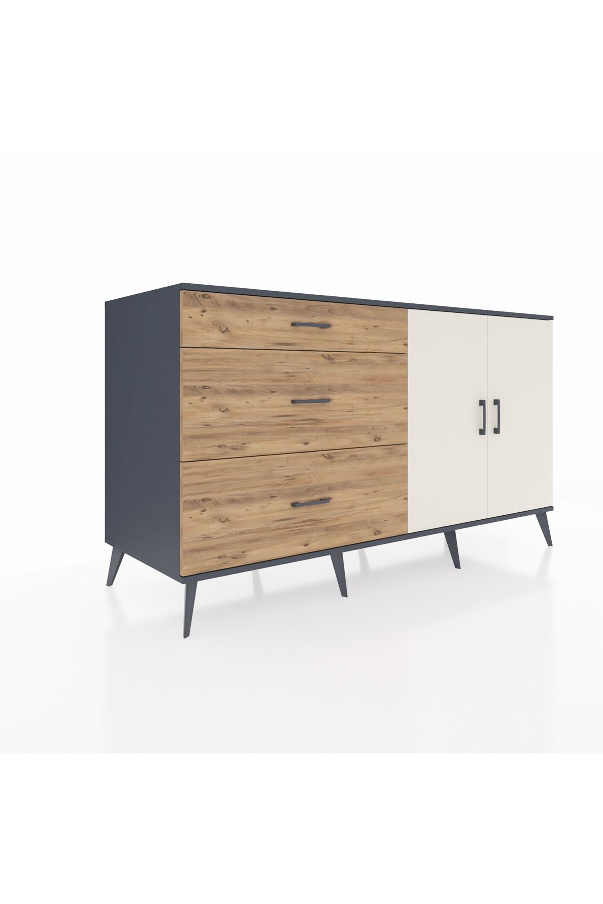 Kronos Konsol 2 Raflı 3 Çekmeceli 2 Kapaklı 176x59x99 Antrasit-Aytaşı/Çam