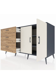 Kronos Konsol 2 Raflı 3 Çekmeceli 2 Kapaklı 176x59x99 Antrasit-Aytaşı/Çam