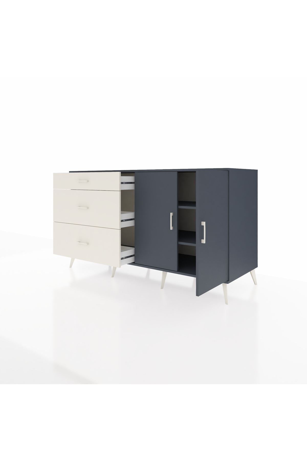 Kronos Konsol 2 Raflı 3 Çekmeceli 2 Kapaklı 176x59x99 Antrasit-Antrasit/Aytaşı