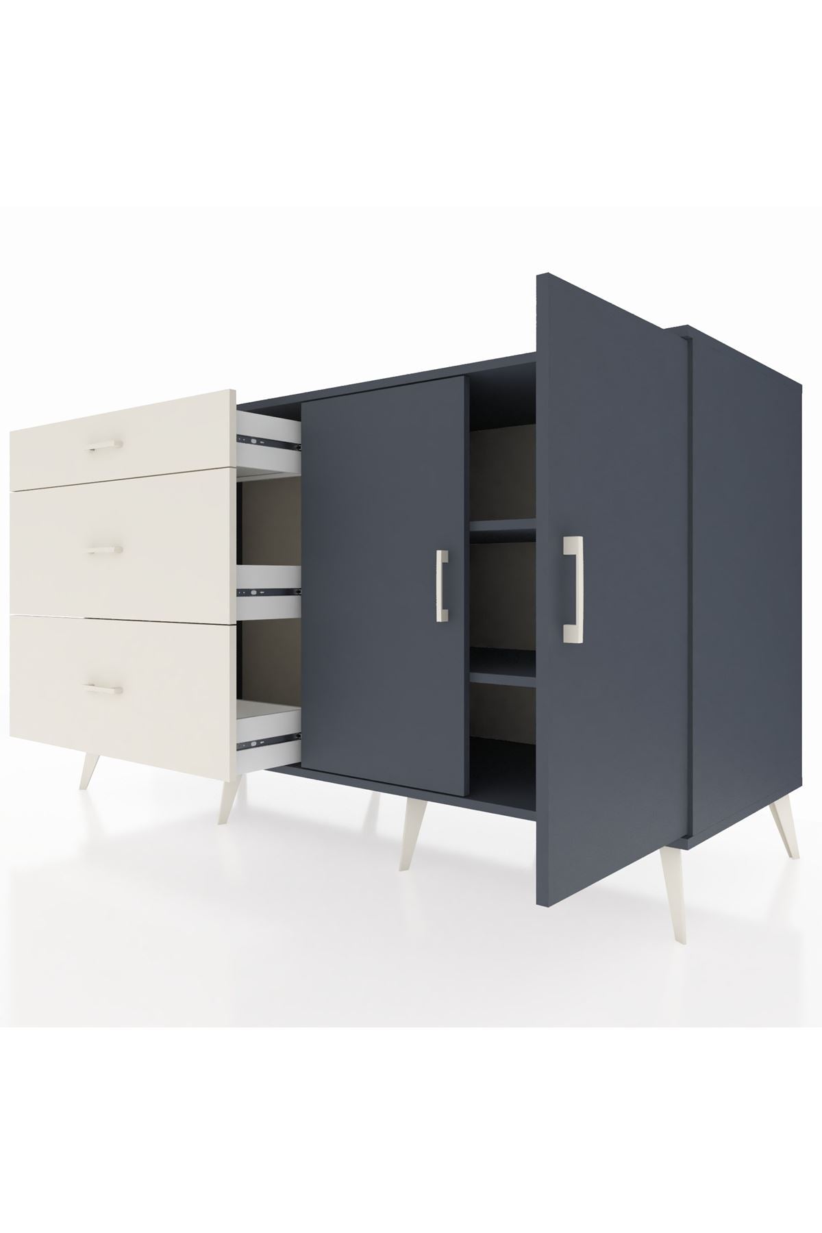 Kronos Konsol 2 Raflı 3 Çekmeceli 2 Kapaklı 176x59x99 Antrasit-Antrasit/Aytaşı